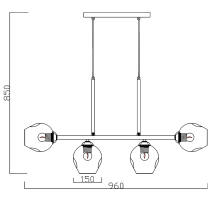 Hanging lamp Liza, silver, 4-bulb