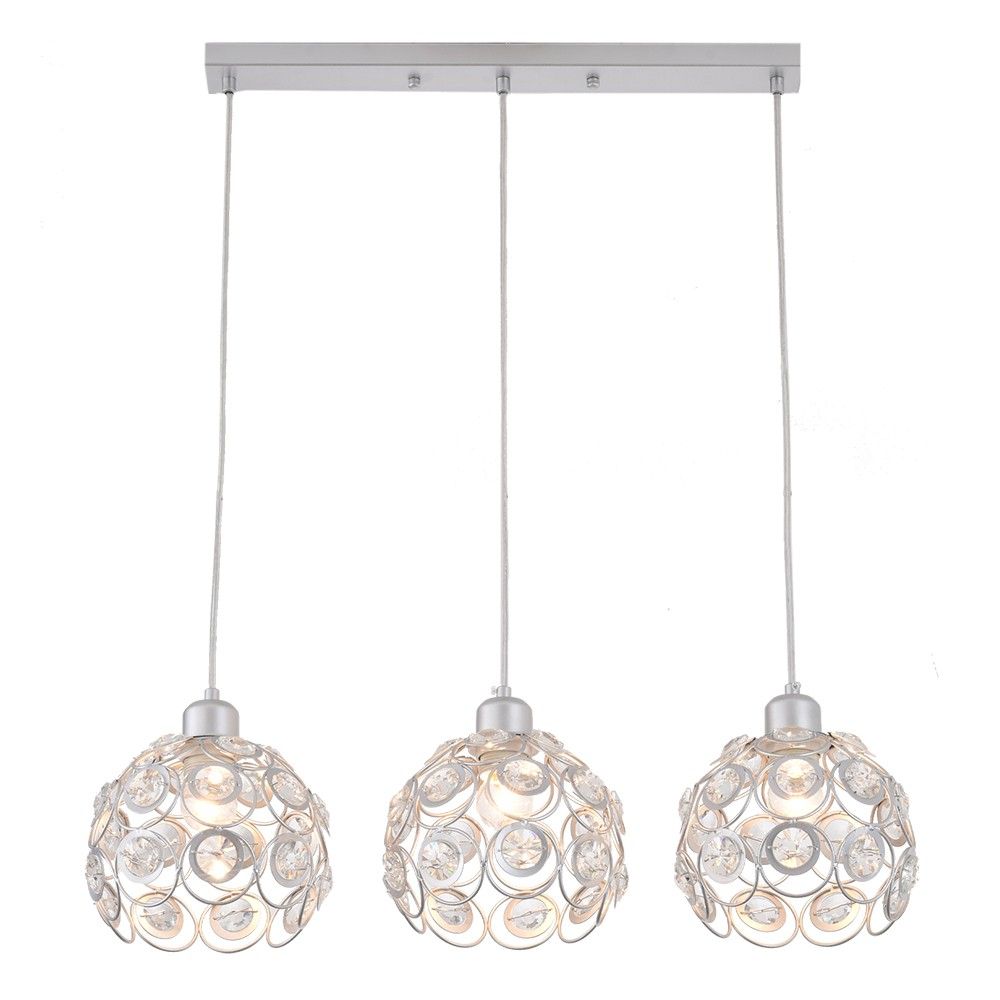 Pendant lamp Florence Glam silver with crystals, 3-bulb