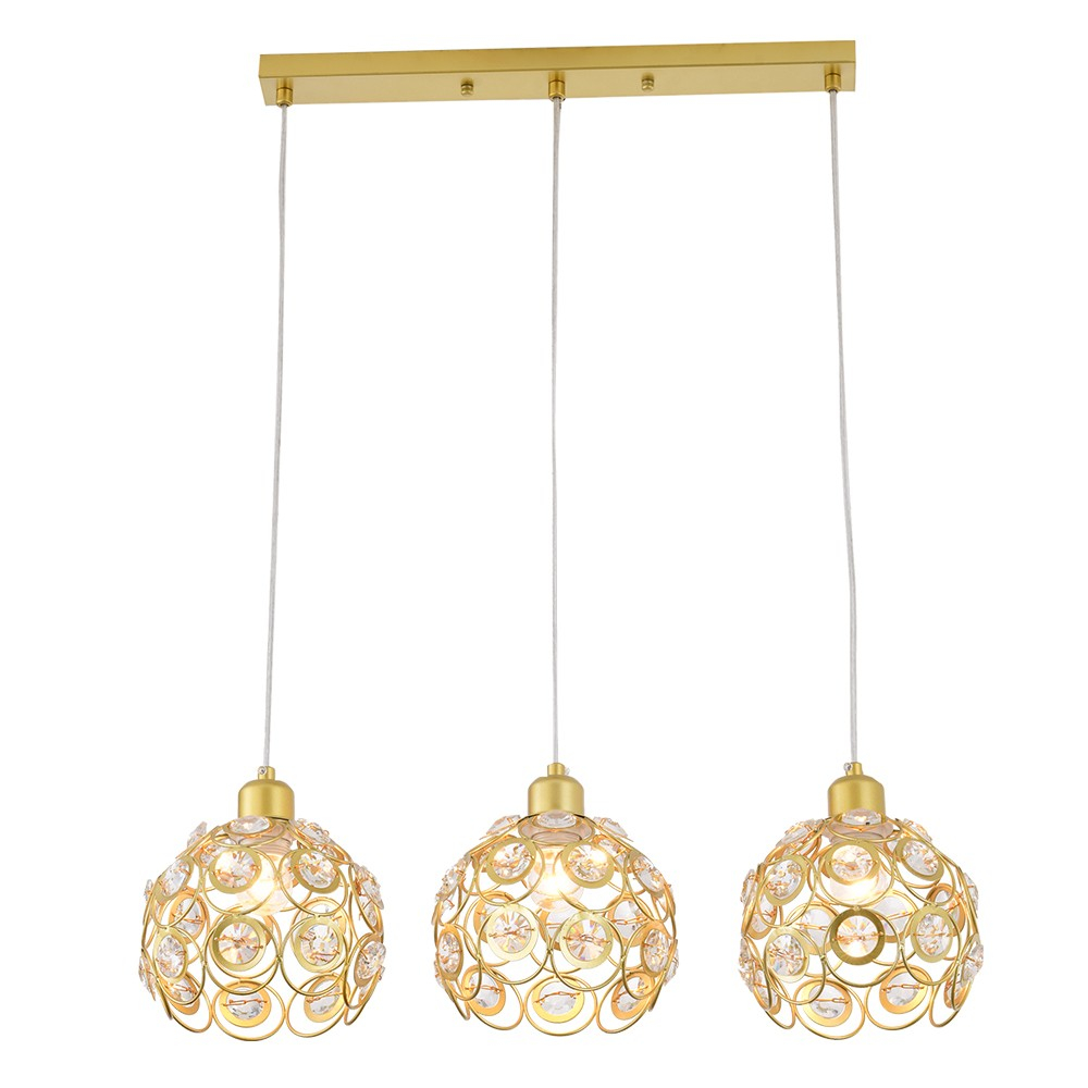 Pendant lamp Florence Glam gold with crystals, 3-bulb