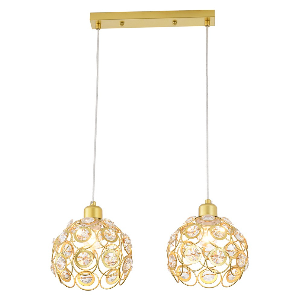 Pendant lamp Florence Glam gold with crystals, 2-bulb