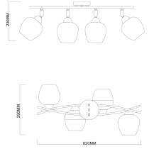 Ceiling lamp on a beam MOMO, 4-arm, chrome