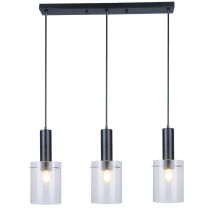 Black Scandinavian hanging lamp LAHTI, 3 transparent shades