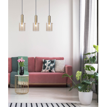 Gold Scandinavian pendant lamp LAHTI, 3 amber shades