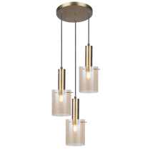 Gold Scandinavian pendant lamp LAHTI, 3 amber shades, round base