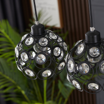 Florence overhang lamp, black with crystals, 2-bulb