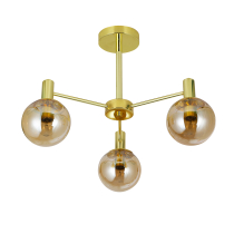 Scandinavian design, NICOLA chandelier, golden body, amber shades