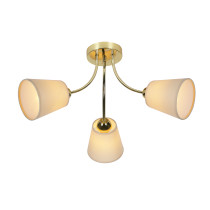 Ceiling lamp CAMILA, for low ceiling rooms, gold frame, 3 fabric lampshades
