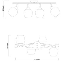 Ceiling lamp on a beam MOMO, 4-arm, gold
