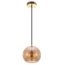 Modern pendant lamp DAPHNE with a concave amber shade