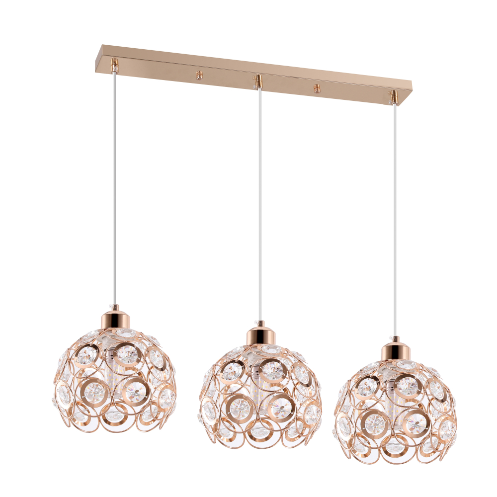 Florence Glam pendant lamp, French gold with crystals, 3-bulb