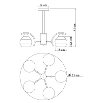 Mona chandelier, chrome, 5 arms in a modern design