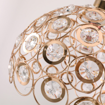 Florence Glam hanging lamp, French gold with crystals, 30 cm in diameter