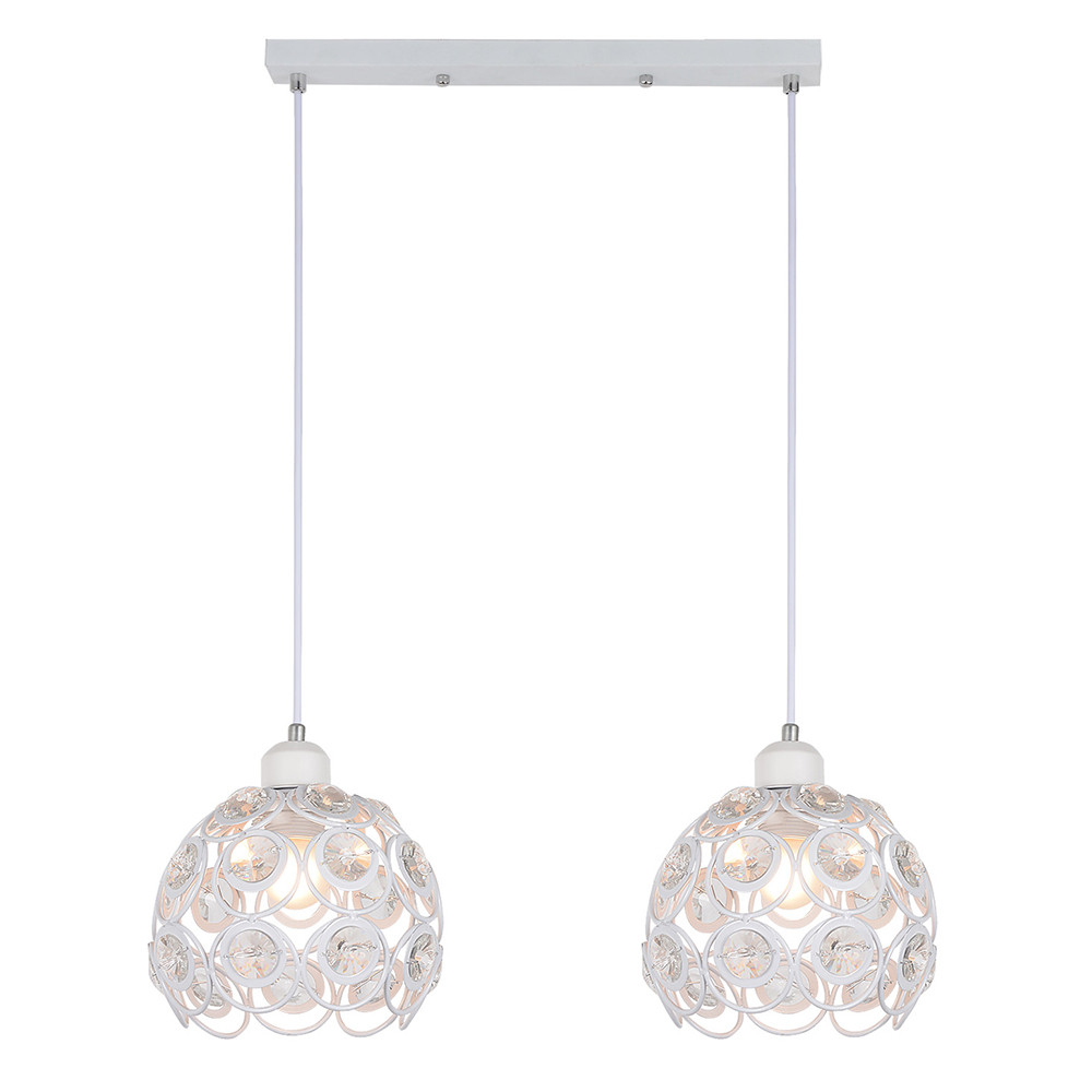 White pendant lamp Florence with crystals, 2-bulb