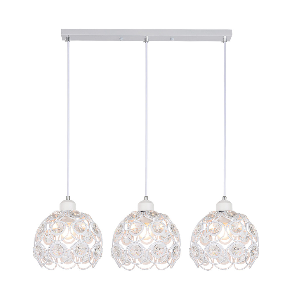 Florence pendant lamp, white with crystals, 3-bulb