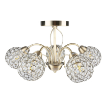 Sezame ceiling lamp with crystals, 5-arm, patina