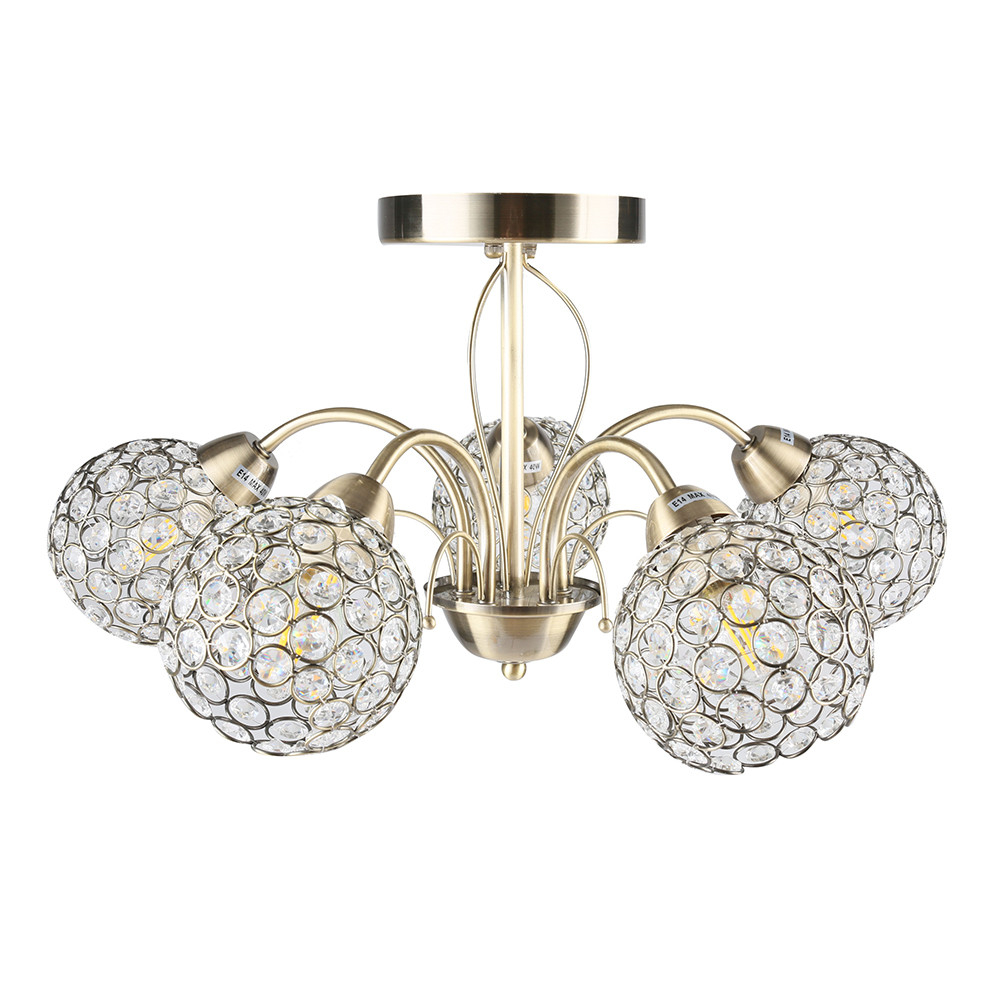 Sezame ceiling lamp with crystals, 5-arm, patina