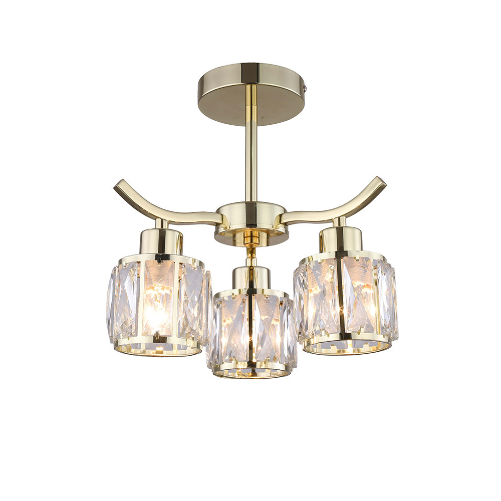 Aria gold chandelier with crystal shades, 3 light source