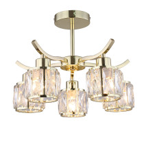 Aria gold chandelier with crystal shades, 5 light source