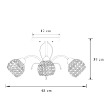 Sezam ceiling lamp with crystals, 3-arm, patina