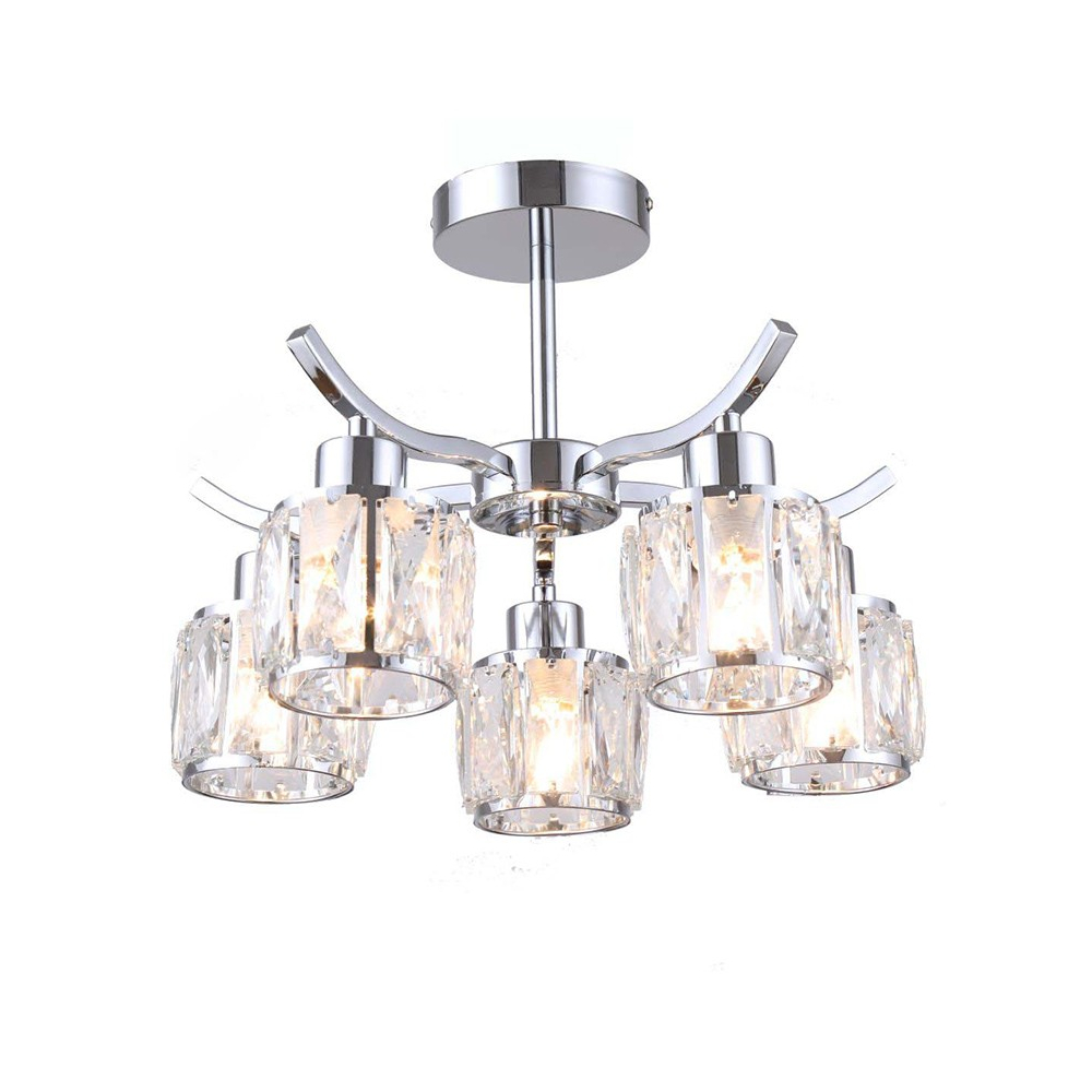 Chrome chandelier Aria with crystal shades