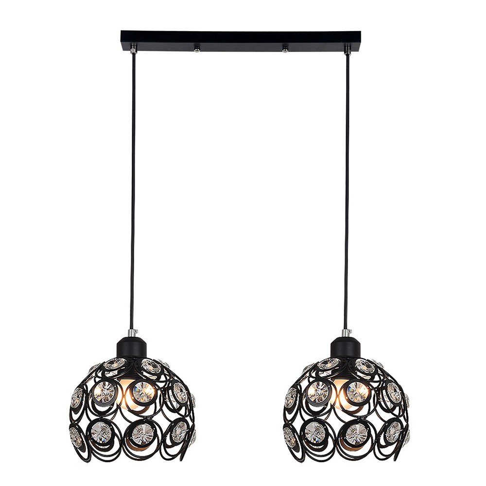 Florence overhang lamp, black with crystals, 2-bulb