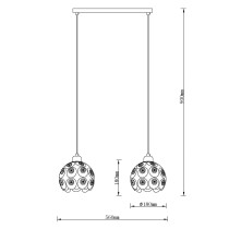 Florence overhang lamp, black with crystals, 2-bulb