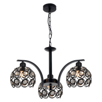 Black 3-armed Florence chandelier, openwork lampshades with crystals