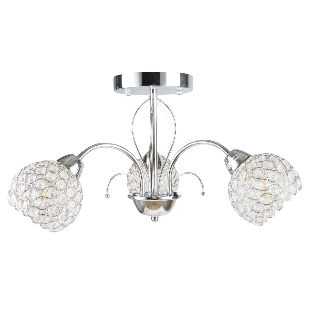 Sezam ceiling lamp with crystals, 3-arm, chrome