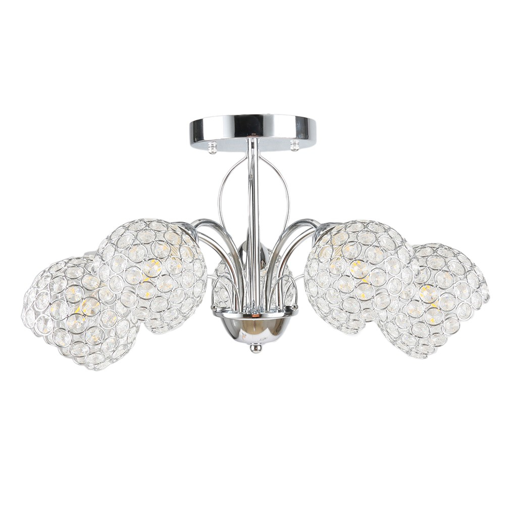 Sezam ceiling lamp with crystals, 5-arm, chrome